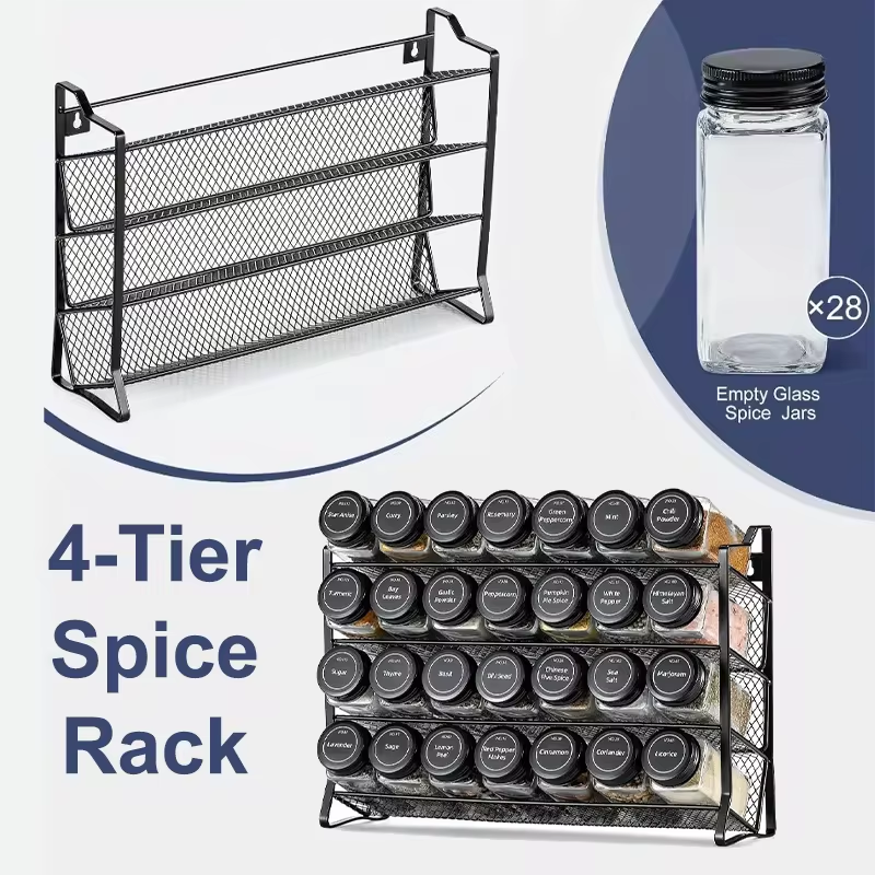 Spice Jar Labels - 4 Tier Cupboard Storage Shelf Carbon