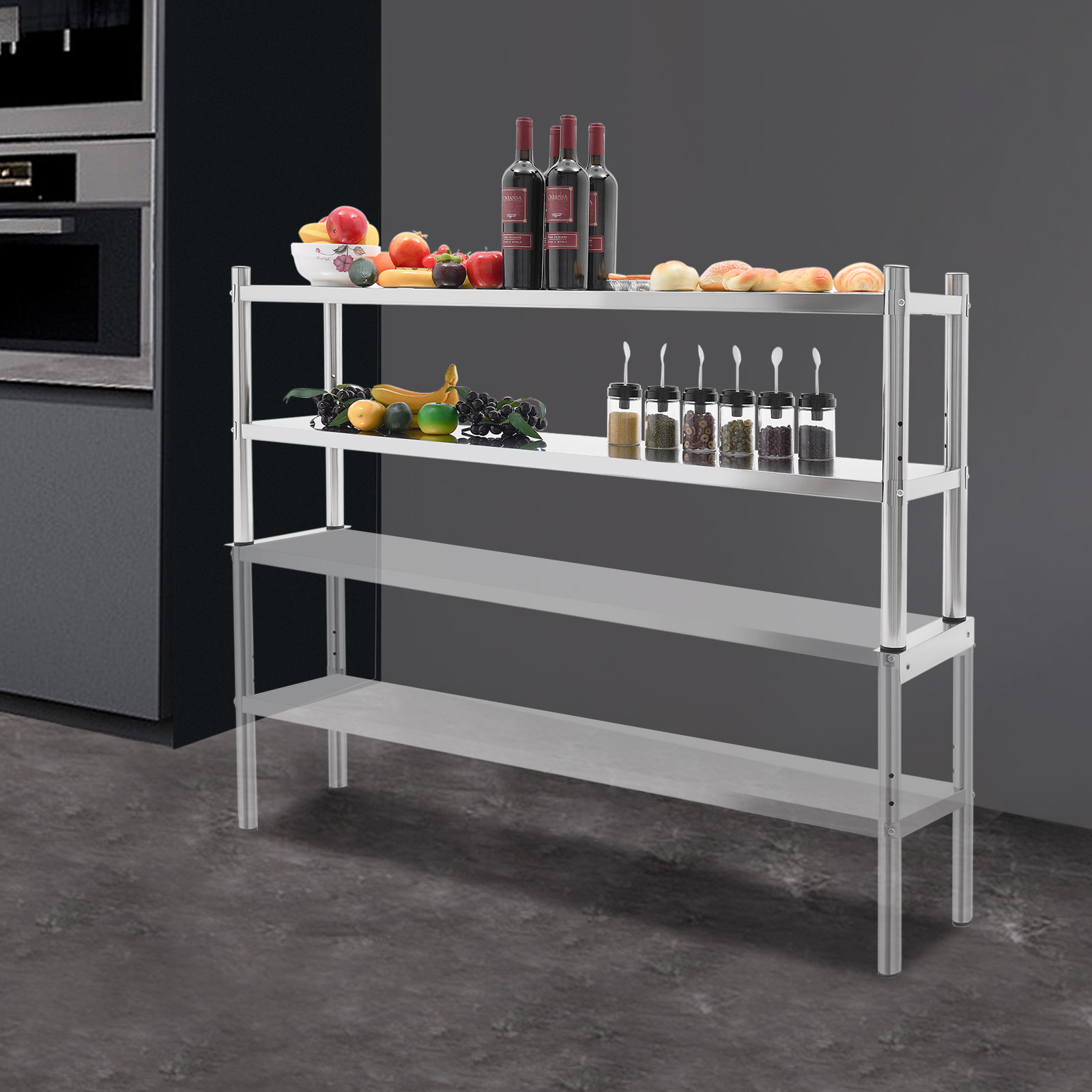 Meal Prep Chef - 2 Tier Stainless Steel Shelving, Stainless