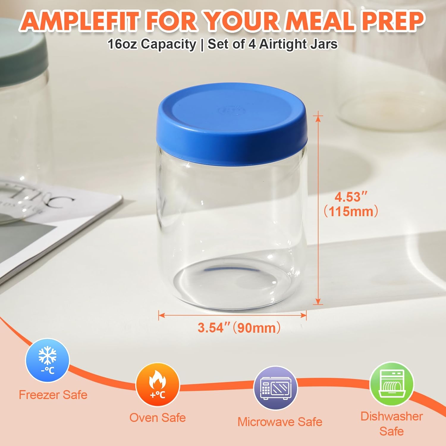 Premium 16oz Borosilicate Glas - Meal Prep Jars With Lids 评论和价格