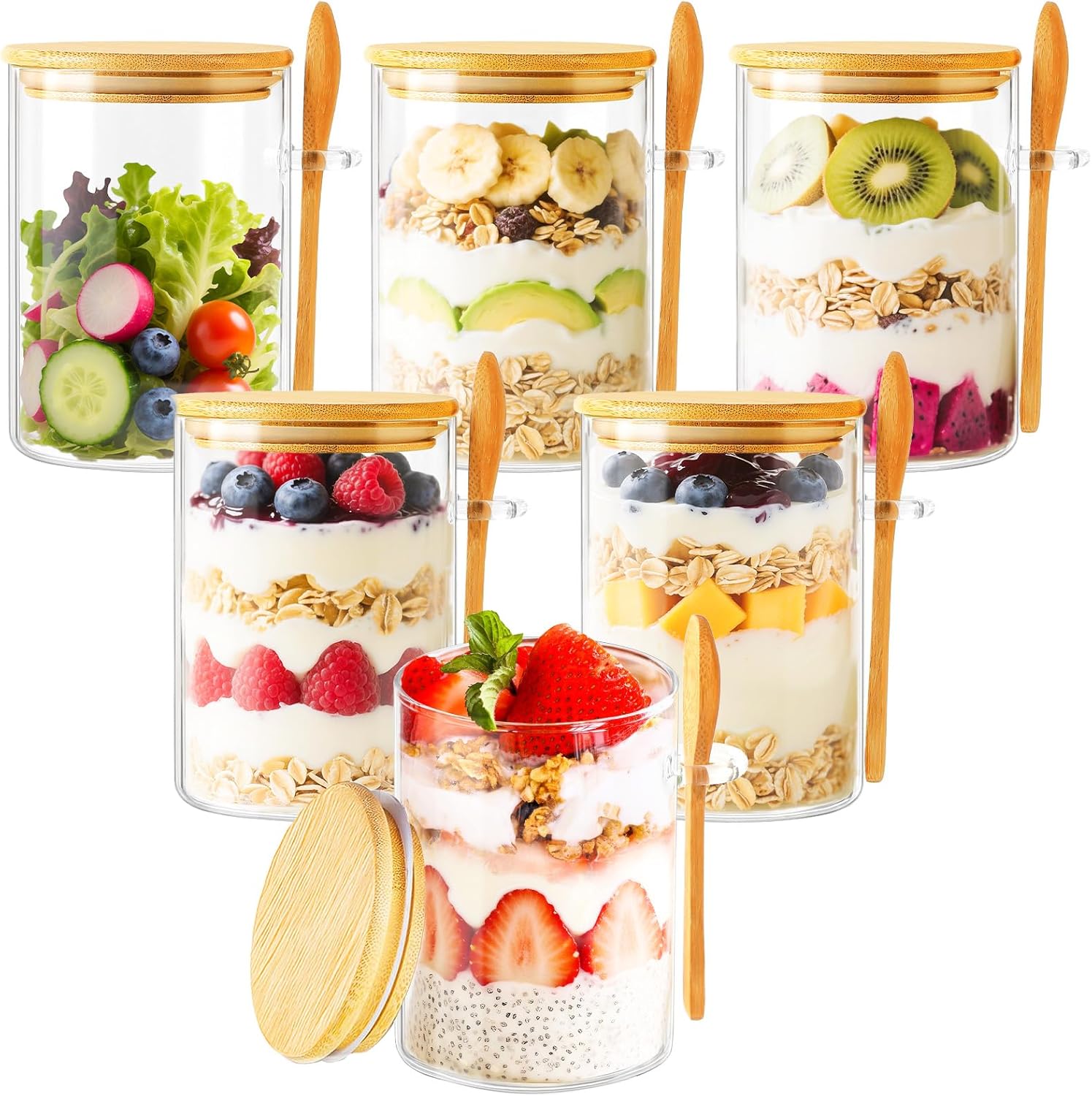 6 Pack Overnight Oats Containe - Meal Prep Jars With Lids 评论和价格