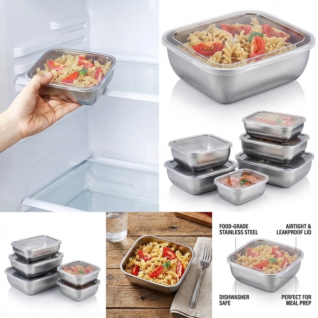 5PCS Stainless Steel Food Stor - Meal Prep Chef 评论和价格