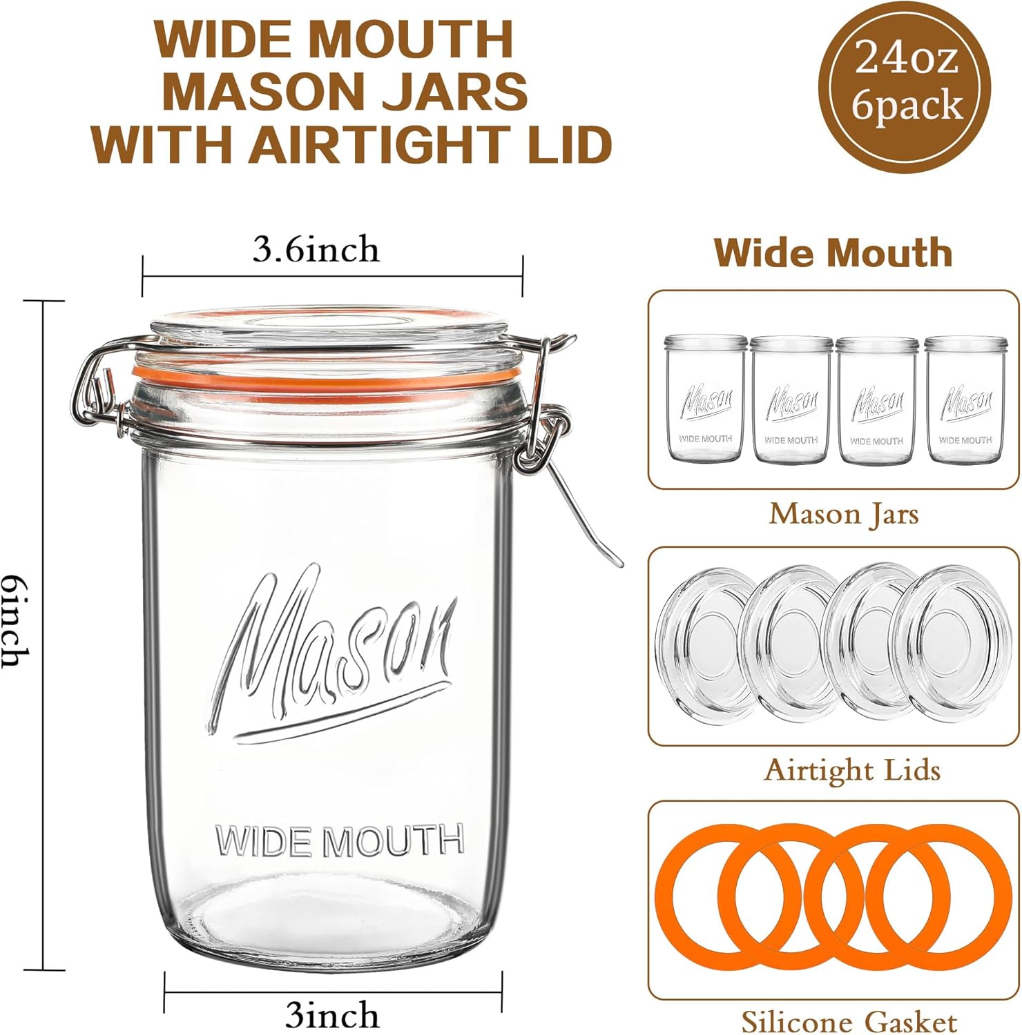 24oz Wide Mouth    Jars – 6 Pa - Meal Prep Jars With Lids 评论和价格