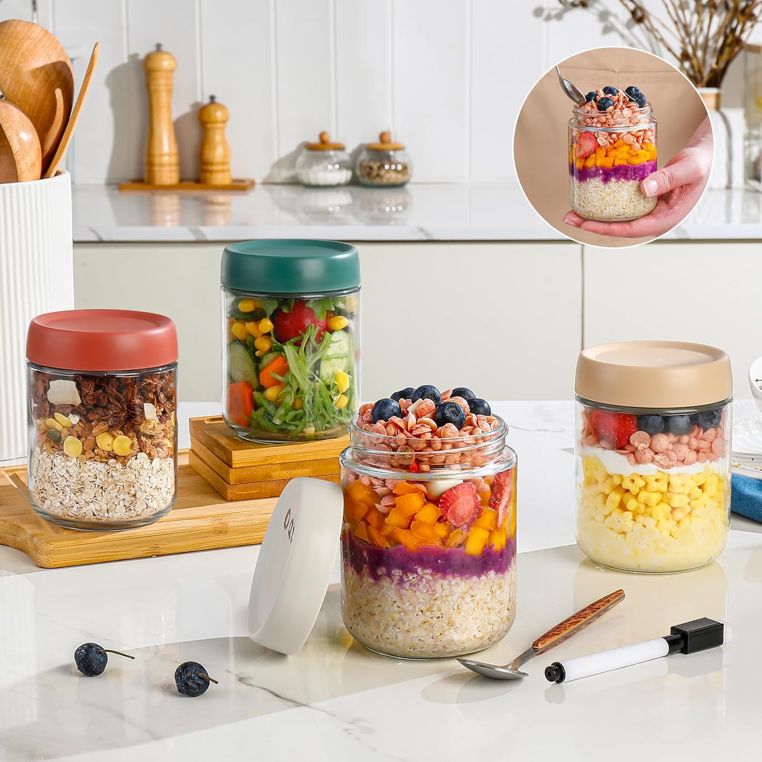 Glass Overnight Oats Container - Meal Prep Jars With Lids 评论和价格