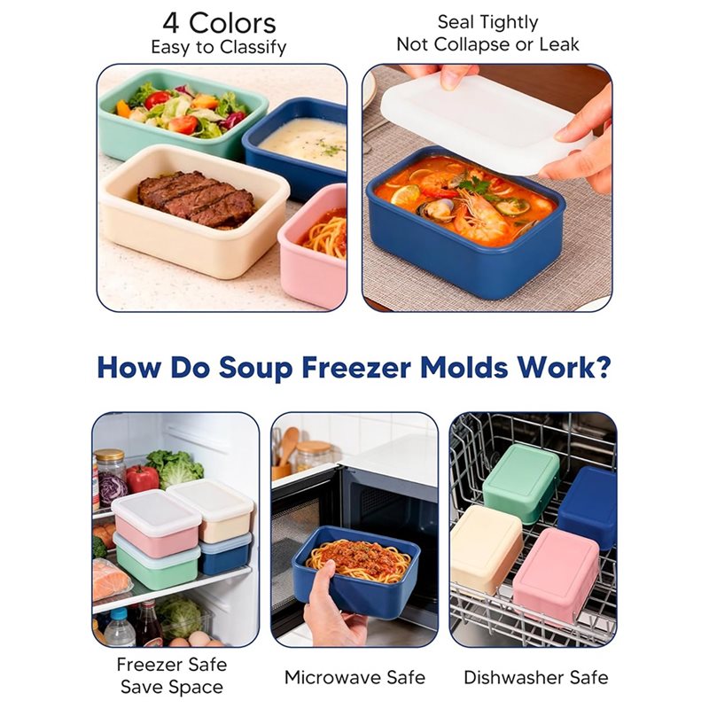 AB33-4-Pack Silicone Freezer M - Meal Prep Chef 评论和价格