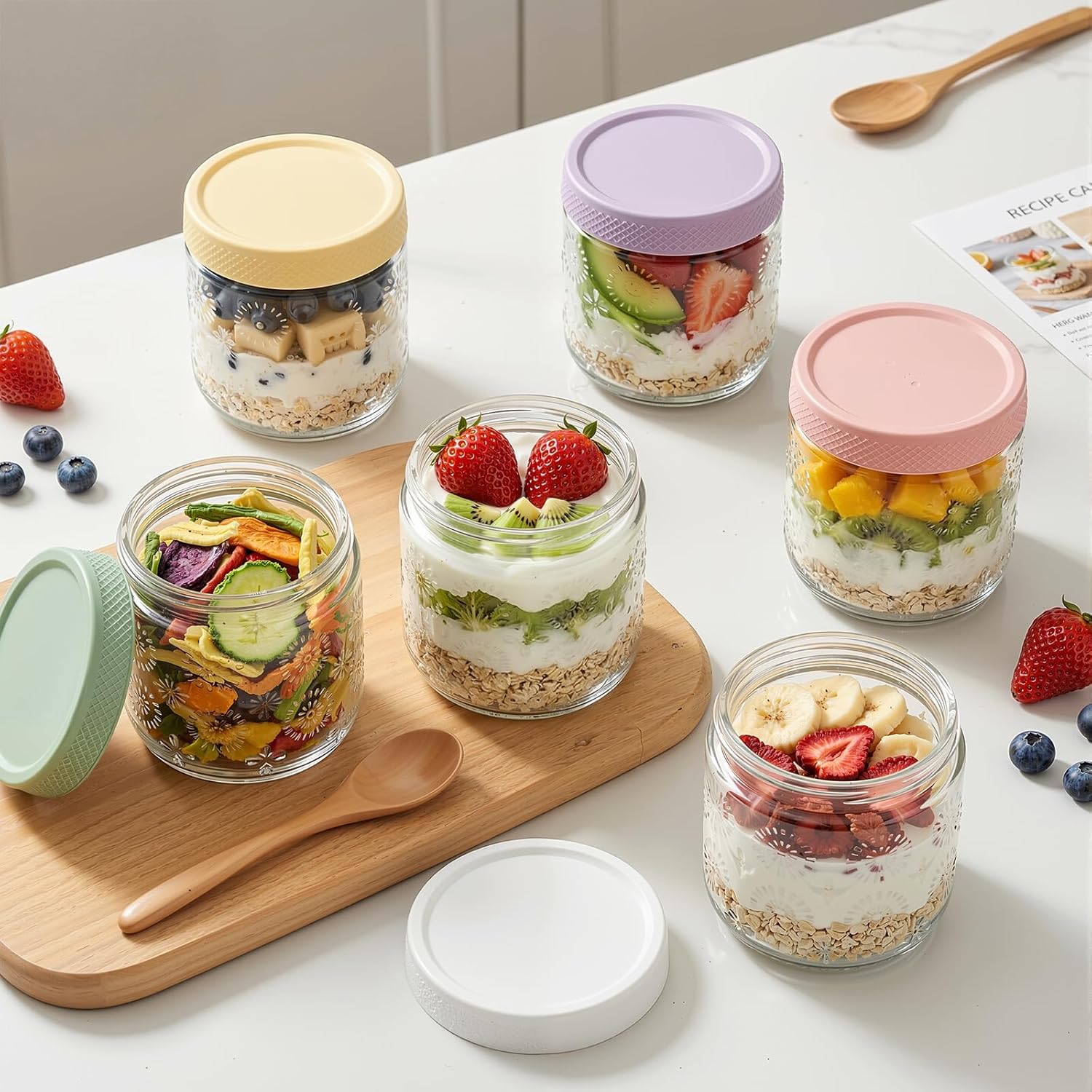 6 Pack 16 oz Overnight Oats Co - Meal Prep Jars With Lids 评论和价格